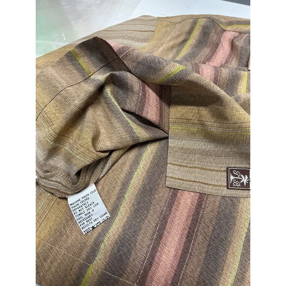 TOMMY BAHAMA MENS MEDIUM BROWN GOLD RED STRIPED 100% SILK‎ SHORT SLEEVE BUTTON - Picture 5 of 10